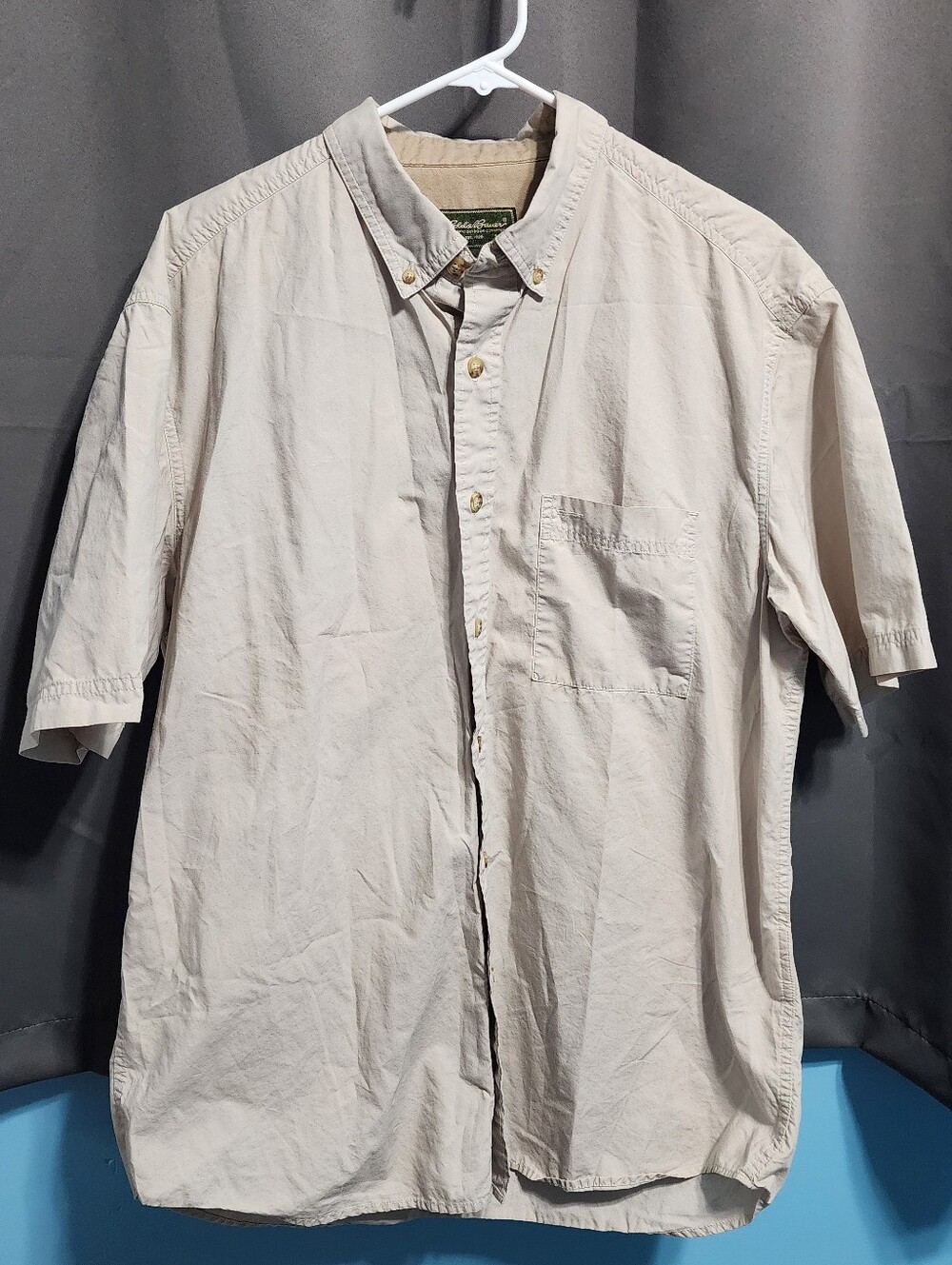 Eddie Bauer Khaki Short Sleeve Button Down Shirt - Men's Large Tall